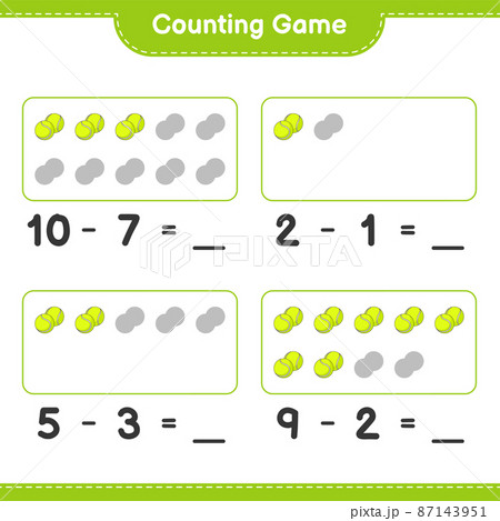 Count and match, count the number of Tennis Ball and match with the right numbers. Educational children game, printable worksheet, vector illustration Count and match, count the number of Tennis Ball and match with the right numbers. Educational children game, printable worksheet, vector illustration 87143951