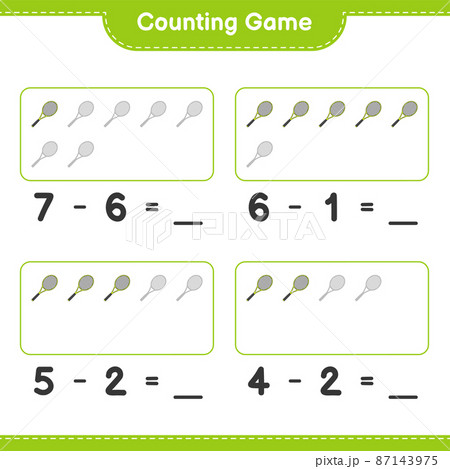 Count and match, count the number of Tennis Racket and match with the right numbers. Educational children game, printable worksheet, vector illustration Count and match, count the number of Tennis Racket and match with the right numbers. Educational children game, printable worksheet, vector illustration 87143975