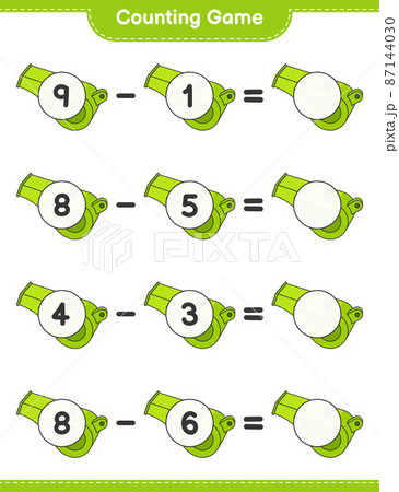 Count and match, count the number of Whistle and match with the right numbers. Educational children game, printable worksheet, vector illustration Count and match, count the number of Whistle and match with the right numbers. Educational children game, printable worksheet, vector illustration 87144030
