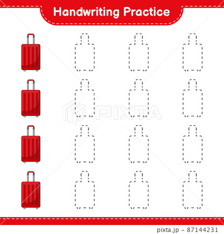 Handwriting practice. Tracing lines of Travel Bag. Educational children game, printable worksheet, vector illustration 87144231