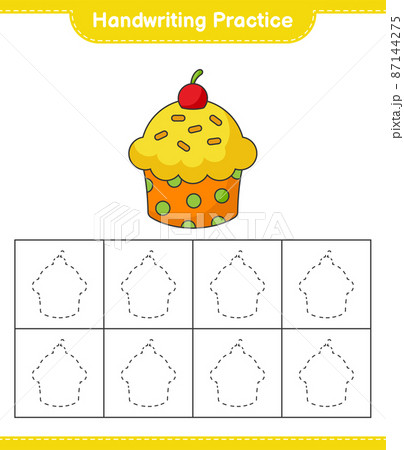 Handwriting practice. Tracing lines of Cup Cake. Educational children game, printable worksheet, vector illustration 87144275
