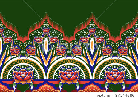 Yellow, Pink, Flower on Green Forest. Geometric ethnic oriental pattern traditional Design for background,carpet,wallpaper,clothing,wrapping,Batik,fabric, vector illustration embroidery style Yellow, Pink, Flower on Green Forest. Geometric ethnic oriental pattern traditional Design for background,carpet,wallpaper,clothing,wrapping,Batik,fabric, vector illustration embroidery style 87144686
