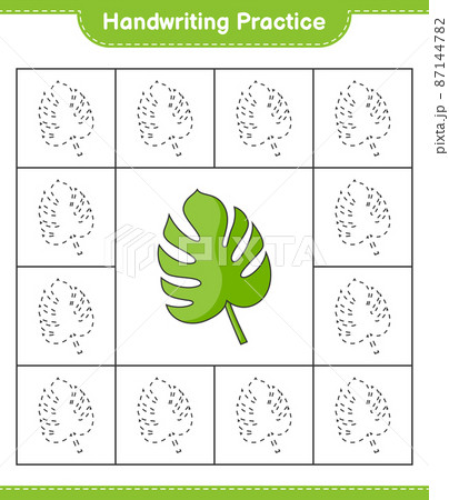 Handwriting practice. Tracing lines of Monstera. Educational children game, printable worksheet, vector illustration 87144782