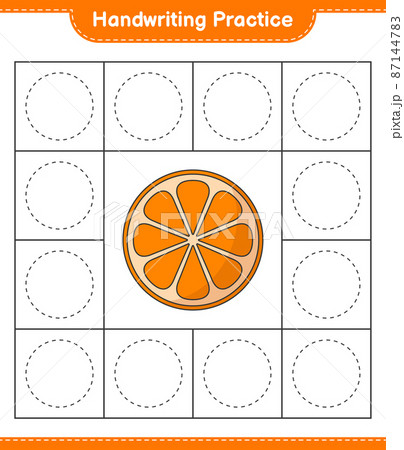 Handwriting practice. Tracing lines of Orange. Educational children game, printable worksheet, vector illustration 87144783