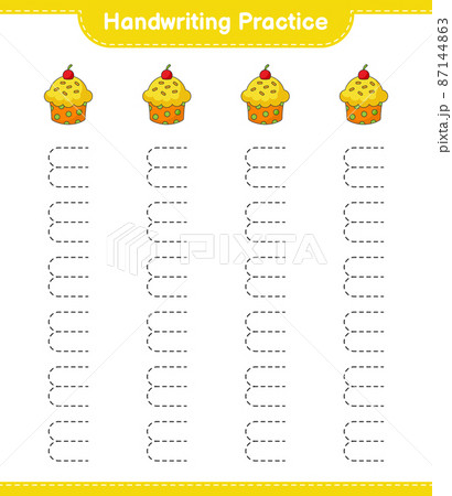 Handwriting practice. Tracing lines of Cup Cake. Educational children game, printable worksheet, vector illustration 87144863