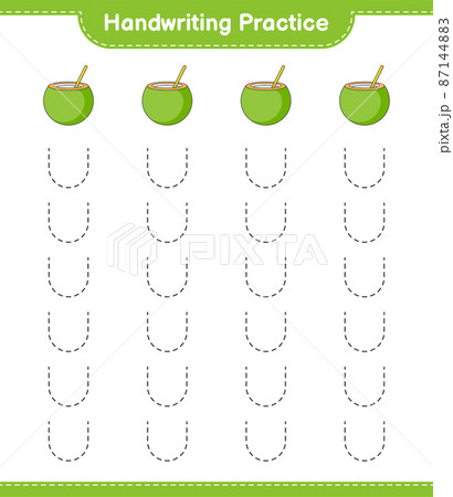 Handwriting practice. Tracing lines of Coconut. Educational children game, printable worksheet, vector illustration 87144883
