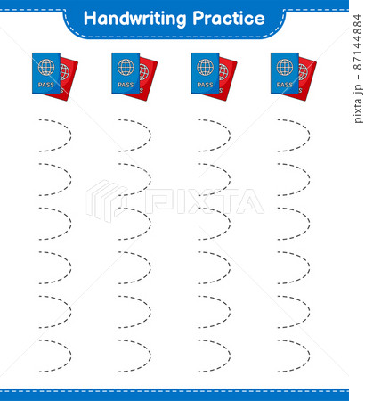 Handwriting practice. Tracing lines of Passport. Educational children game, printable worksheet, vector illustration 87144884