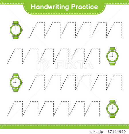Handwriting practice. Tracing lines of Watches. Educational children game, printable worksheet, vector illustration 87144940