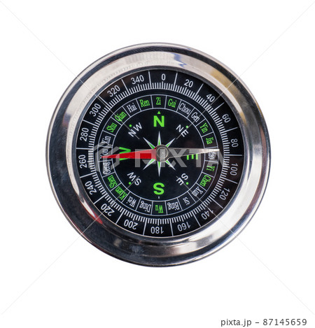 Hand holding a compass ready for a holiday adventure travel it shows direction north south east west in white background. 87145659