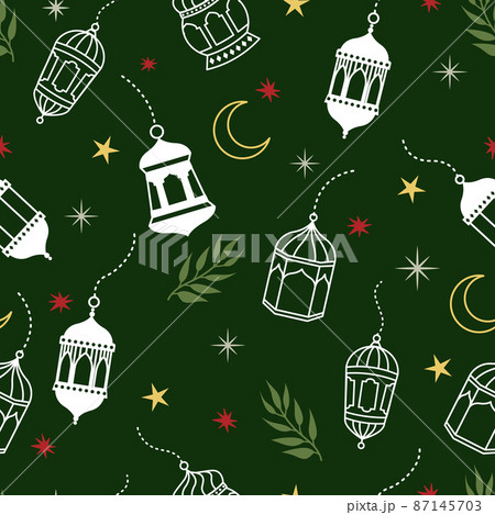 Islamic lantern cartoon doodle seamless pattern. Flat vector cartoon design 87145703