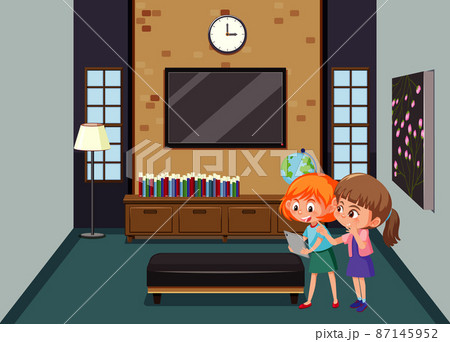 Living room scene with family members 87145952