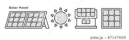 太陽光発電に関するアイコンのセット。ソーラーパネルのイラスト。 太陽光発電に関するアイコンのセット。ソーラーパネルのイラスト。 87147609