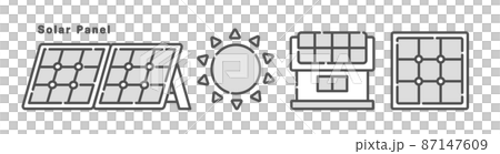 太陽光発電に関するアイコンのセット。ソーラーパネルのイラスト。 太陽光発電に関するアイコンのセット。ソーラーパネルのイラスト。 87147609