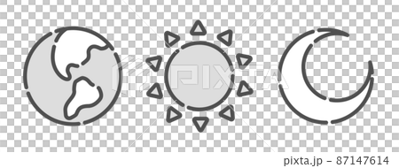太陽、月亮和地球的插圖。矢量圖標集。 太陽、月亮和地球的插圖。矢量圖標集。 87147614