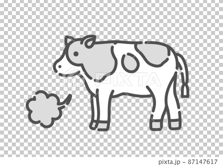 A simple illustration of a cow burping. 87147617