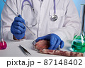 Doctor Tests Artificial Meat in Petri Dish with Glass Stick 87148402