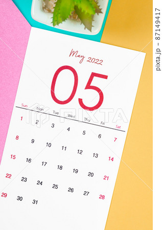 May 2022 calendar on multicolored background. May 2022 calendar on multicolored background. 87149417