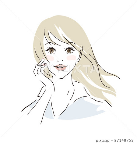 春風に髪をなびかせる美しい女性 87149755