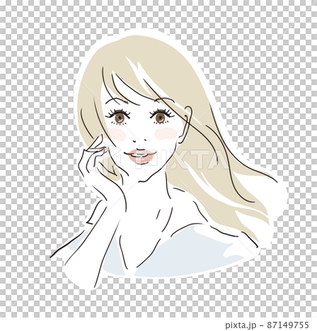 春風に髪をなびかせる美しい女性 87149755