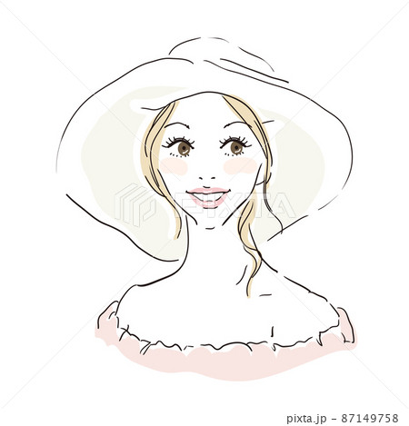 帽子で日焼け対策をする美しい女性 87149758