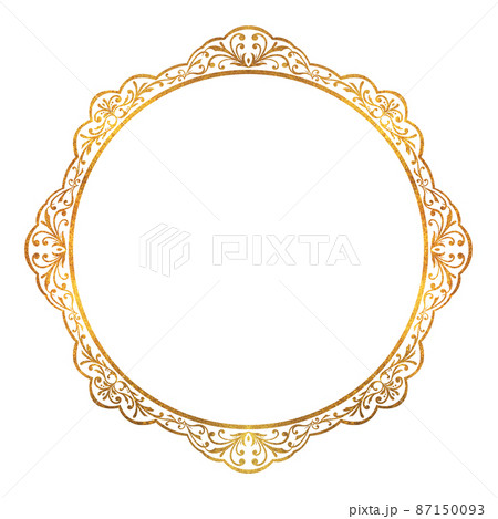 ゴールドのクラシカルな円形フレームのイラスト素材