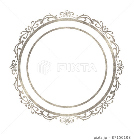 シルバーのクラシカルな円形フレームのイラスト素材