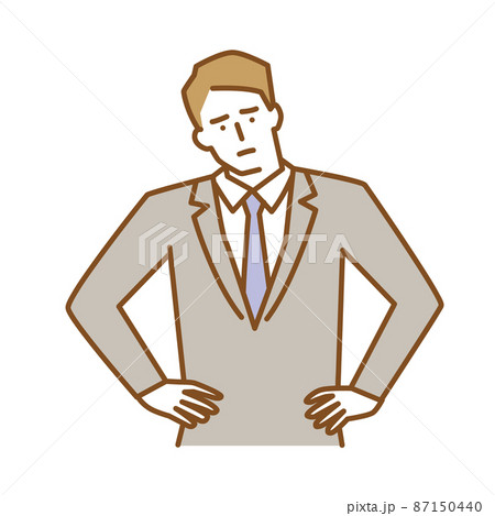 腰に手を当ててうつむき落ち込む男性 腰に手を当ててうつむき落ち込む男性 87150440