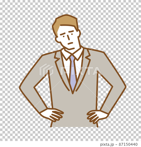 腰に手を当ててうつむき落ち込む男性 腰に手を当ててうつむき落ち込む男性 87150440