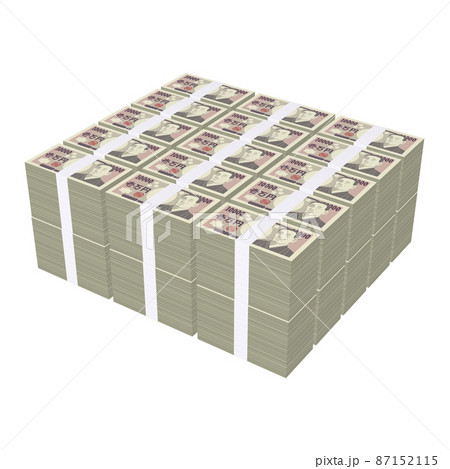経済のイラスト素材　マネー　平らに積まれた札束　リアル風一万円札　三億円（1_4） 87152115