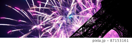 Celebratory colorful fireworks over the Eiffel Tower in Paris, France Celebratory colorful fireworks over the Eiffel Tower in Paris, France 87153161