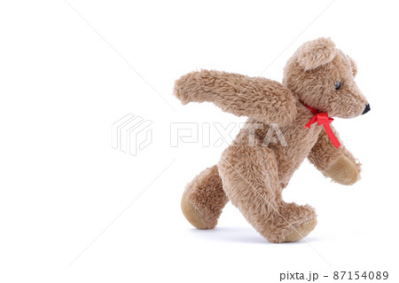 Walking Teddy bear on white background with copy space 87154089
