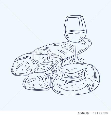 Isolated sketch of bread and wine glass Vector 87155260