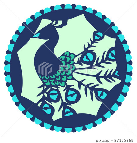 孔雀のシルエット 円形アイコンのイラスト素材