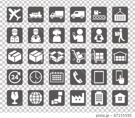 物流簡單的白色圓角方形圖標集 87155595