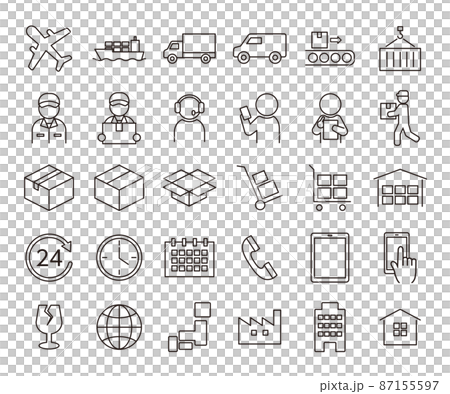Logistics simple line drawing icon set / white background 87155597