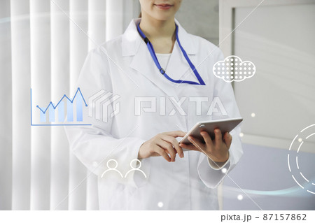 タブレット操作 入力 データ DX 白衣の女性 医療 タブレット操作 入力 データ DX 白衣の女性 医療 87157862