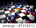 3D render illustration. Concept of Russia invades Ukraine. Check board. 87158211