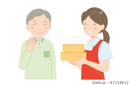 宅食サービススタッフと高齢者の男性 87158612