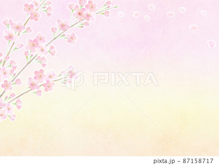 朝焼けの美しい桜のイラスト背景 和紙テクスチャー 87158717