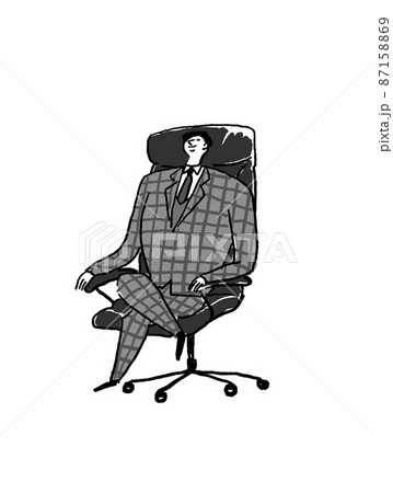 社長椅子に座ったスーツの男性 縦 中央配置 のイラスト素材