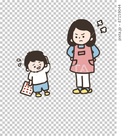 テストを持つ男の子と怒るお母さん 87159044