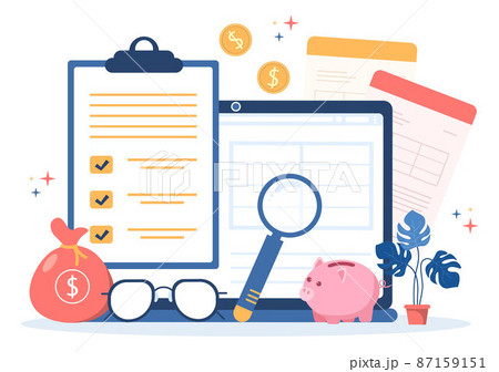 Tax Form of State Government Taxation with Forms, Calendar, Audit, Calculator or Analysis to Accounting and Payment in Flat Background Illustration Tax Form of State Government Taxation with Forms, Calendar, Audit, Calculator or Analysis to Accounting and Payment in Flat Background Illustration 87159151