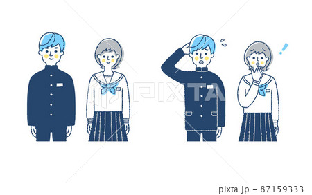 学生服を着た男女　困った表情と笑顔の表情　上半身 87159333