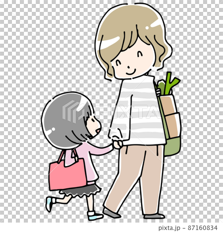 Parent and child holding hands and walking 87160834