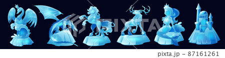 Ice sculptures of animals, mermaid and castle Ice sculptures of animals, mermaid and castle 87161261