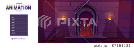 Medieval castle gate at night parallax background Medieval castle gate at night parallax background 87161281