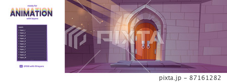 Parallax background with doors in medieval castle Parallax background with doors in medieval castle 87161282