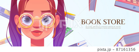 Book store cartoon banner with young woman face 87161356