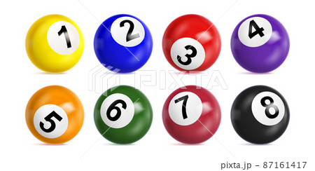 Bingo lottery balls with numbers from one to eightのイラスト素材