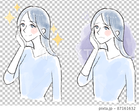 一組擔心皮膚粗糙的女性插畫 一組擔心皮膚粗糙的女性插畫 87161632